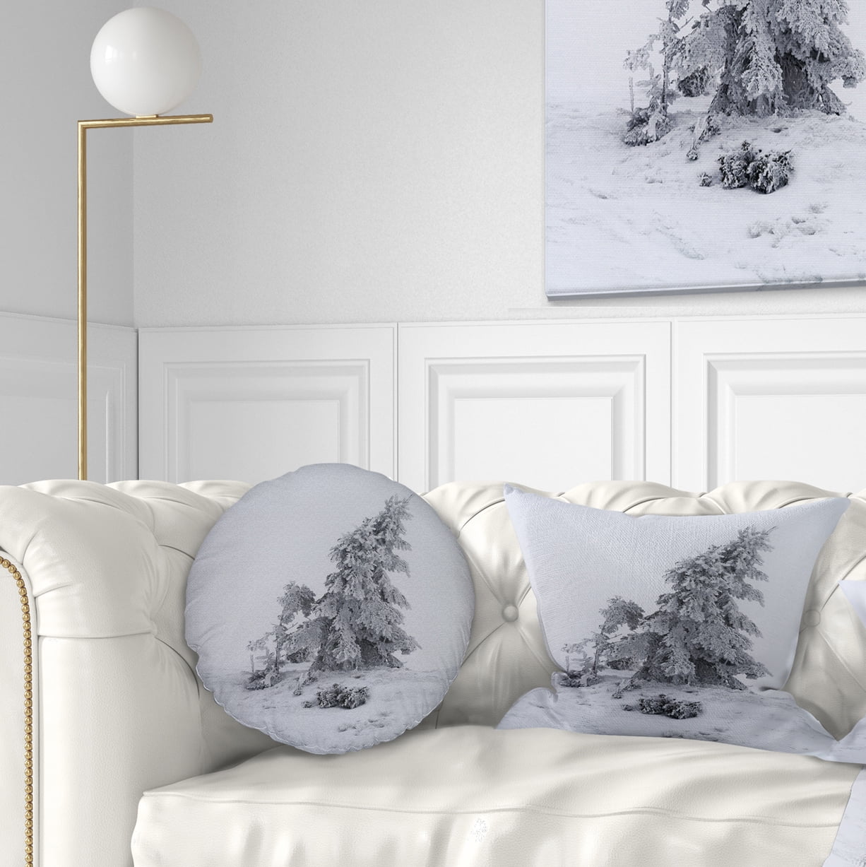 Designart Grayscale Valley in Frost - Landscape Photo Throw Pillow - 12x20