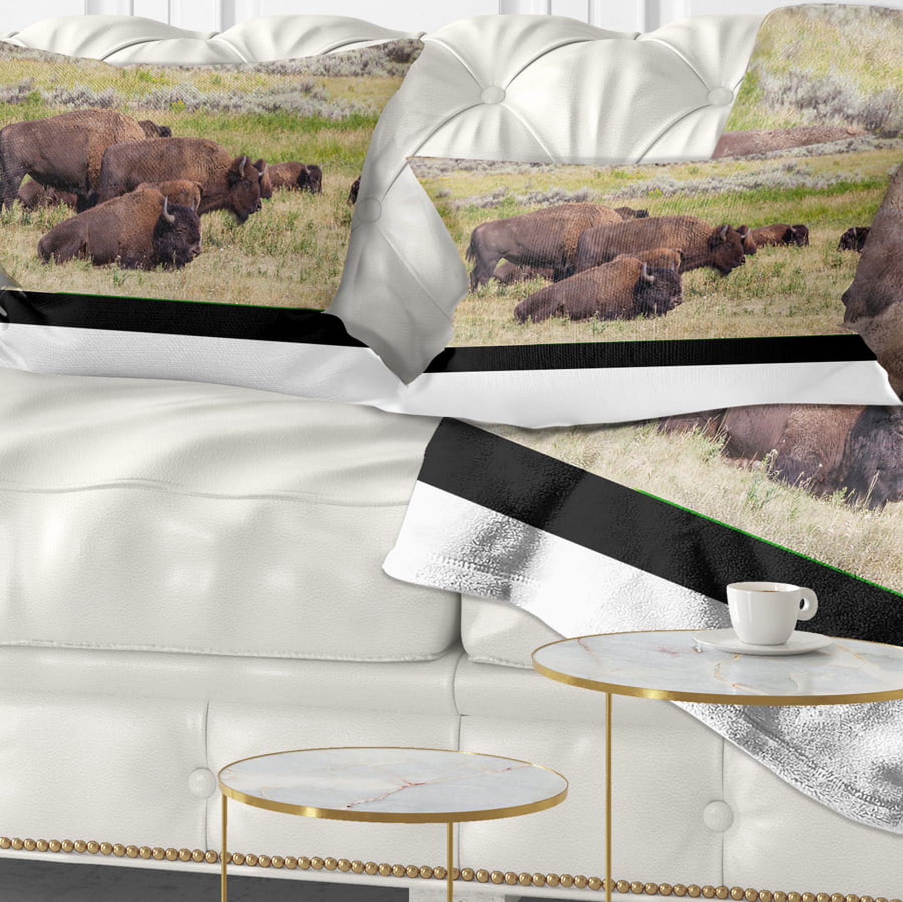 Designart Grazing Gang of Buffalos - Animal Throw Pillow - 12x20