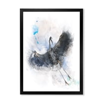 Designart 'Great Dark Blue Heron Bird Illustration' Farmhouse Framed Art Print