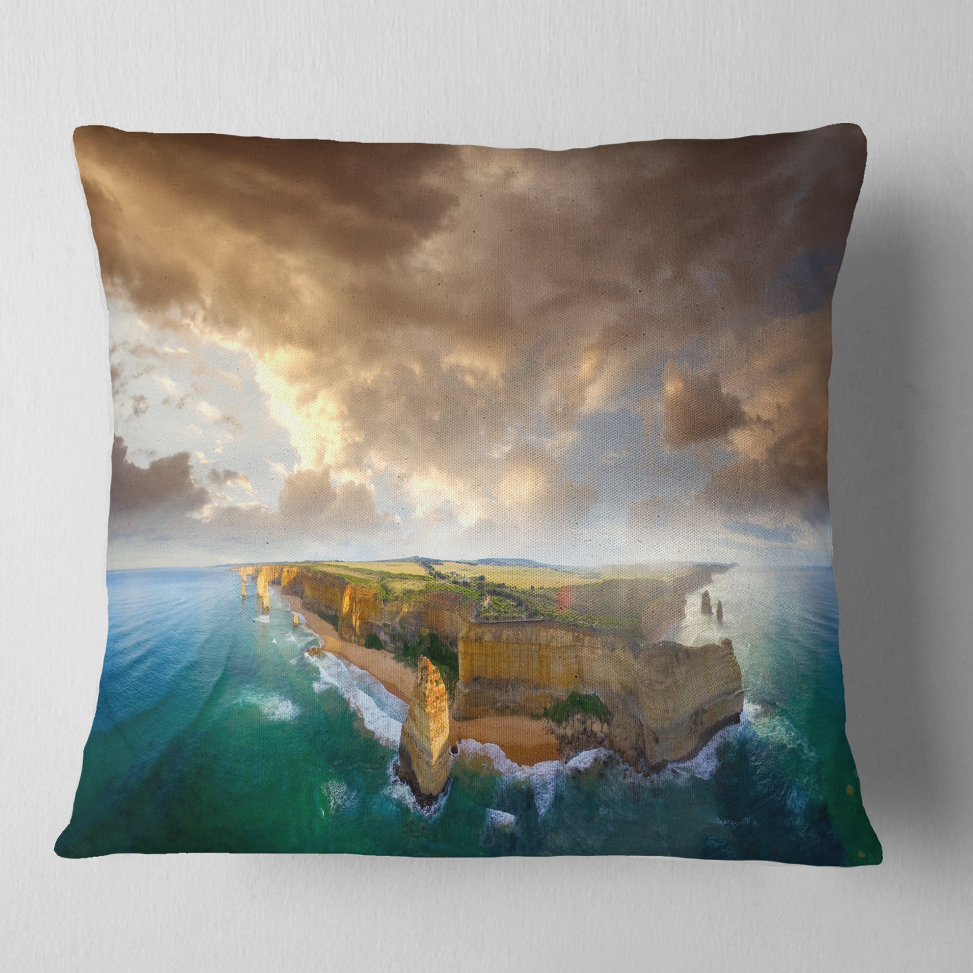 Designart Great Ocean Road Australia Blue - Seascape Throw Pillow - 16x16