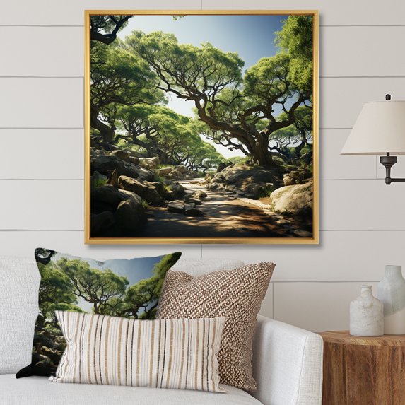 Designart "Grecian Woodland Path" Tree Oak Floater Framed Canvas Prints