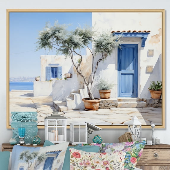 Designart "Greece Cycladic euphony II" Landscapes Floater Framed Canvas Wall Art