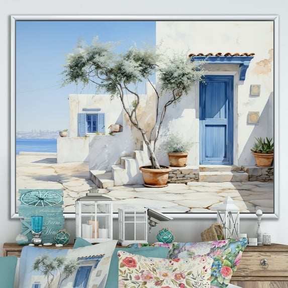 Designart "Greece Cycladic euphony II" Landscapes Floater Framed Canvas Wall Art