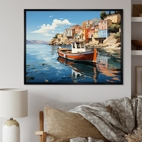 Designart "Greece Maritime beauty II" Transportation Floater Framed Canvas Print