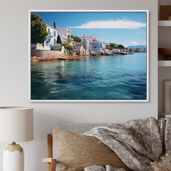 Designart "Greece Saronic Charm II" Landscapes Floater Framed Wall Art Living Room