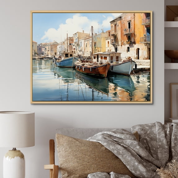 Designart "Greece Venetian beautys" Cityscapes Floater Framed Wall Art Living Room