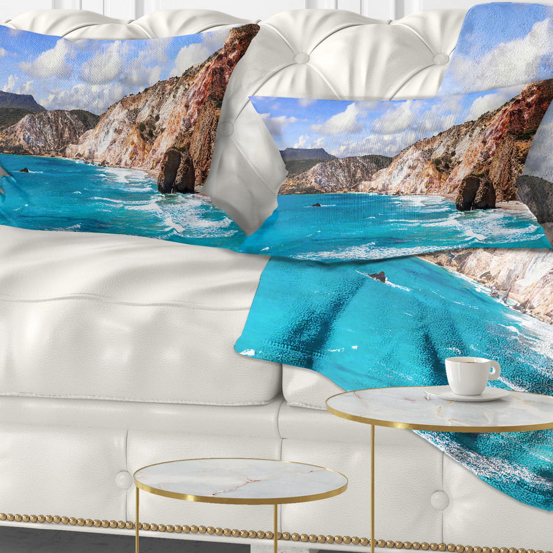 Designart Greek Islands Scenic Beaches - Landscape Printed Throw Pillow - 12x20