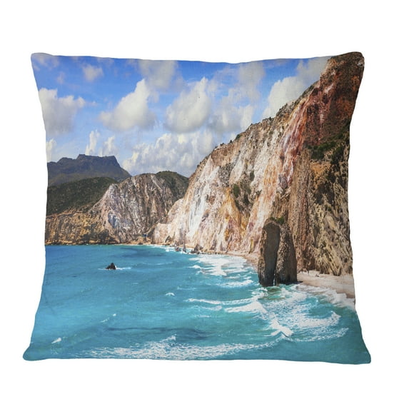 Designart Greek Islands Scenic Beaches - Landscape Printed Throw Pillow - 18x18