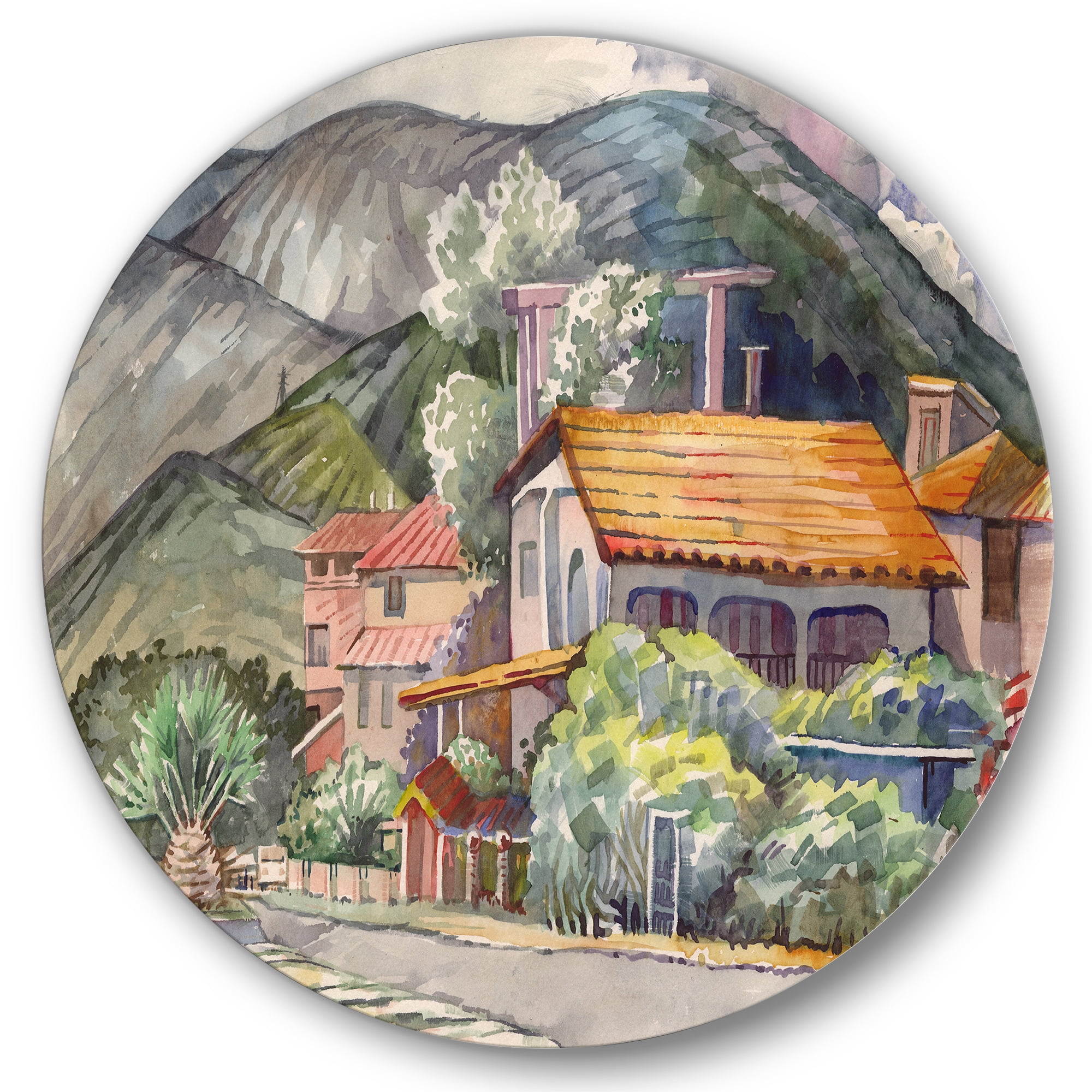 Designart 'Greek Mountains Landscape Off The Coast Of The Aegean Sea ' Traditional Circle Metal Wall Art 23x23 - Disc of 23