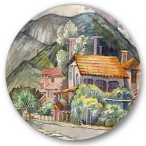 Designart 'Greek Mountains Landscape Off The Coast Of The Aegean Sea ' Traditional Circle Metal Wall Art 36x36 - Disc of 36