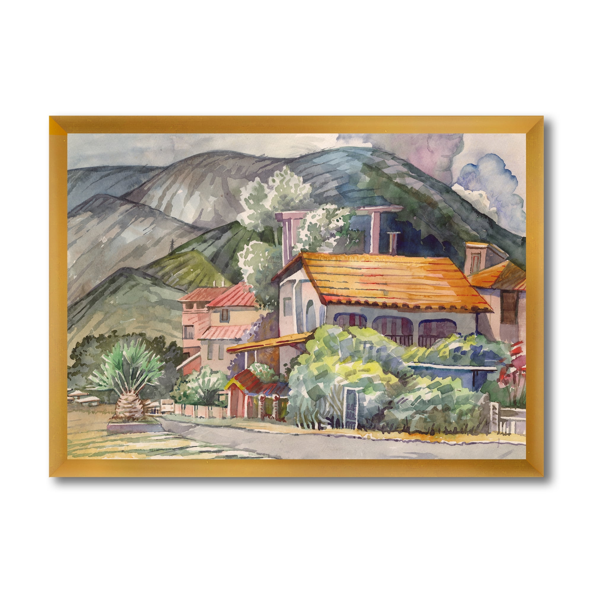 Designart 'Greek Mountains Landscape Off The Coast Of The Aegean Sea ' Traditional Framed Art Print