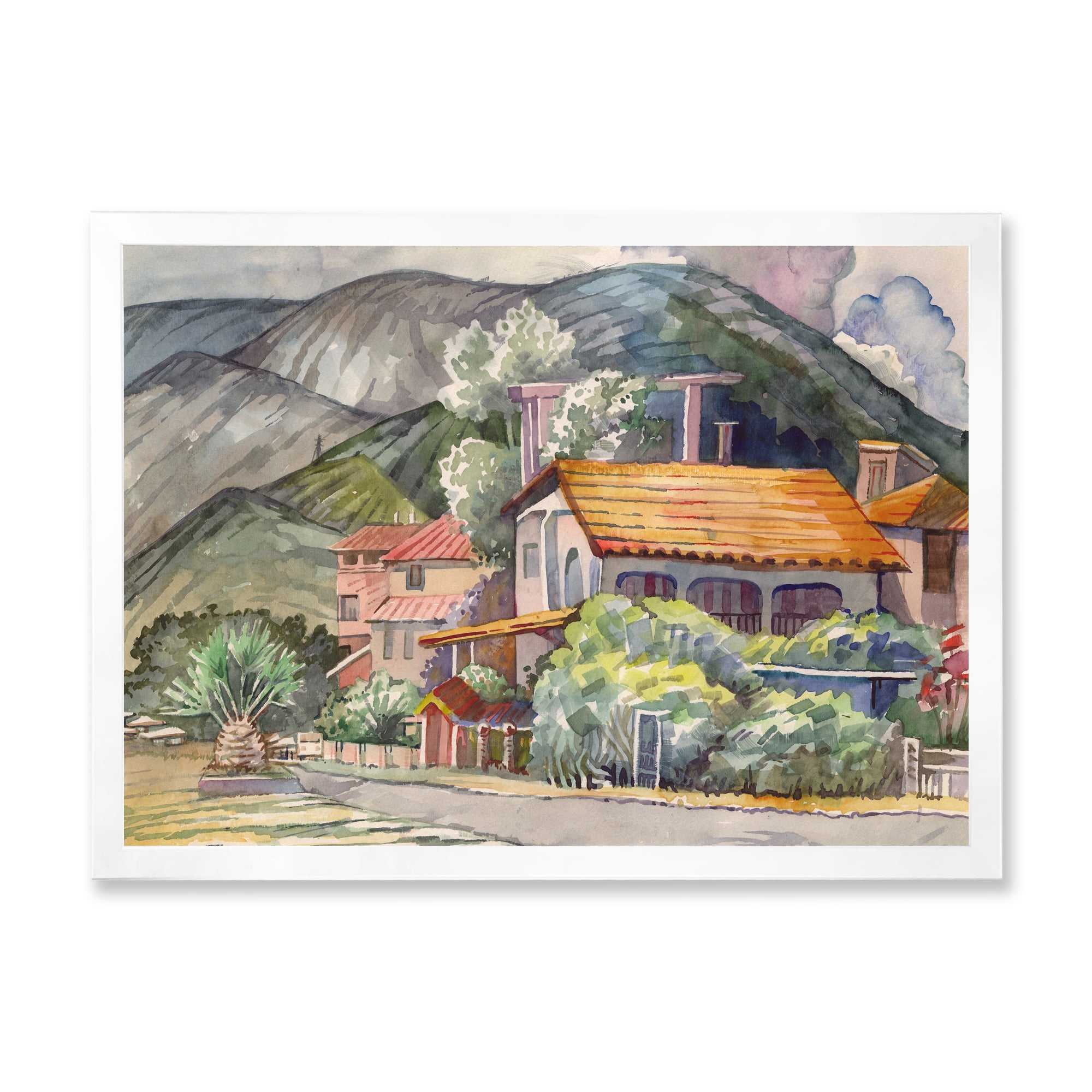 Designart 'Greek Mountains Landscape Off The Coast Of The Aegean Sea ' Traditional Framed Art Print
