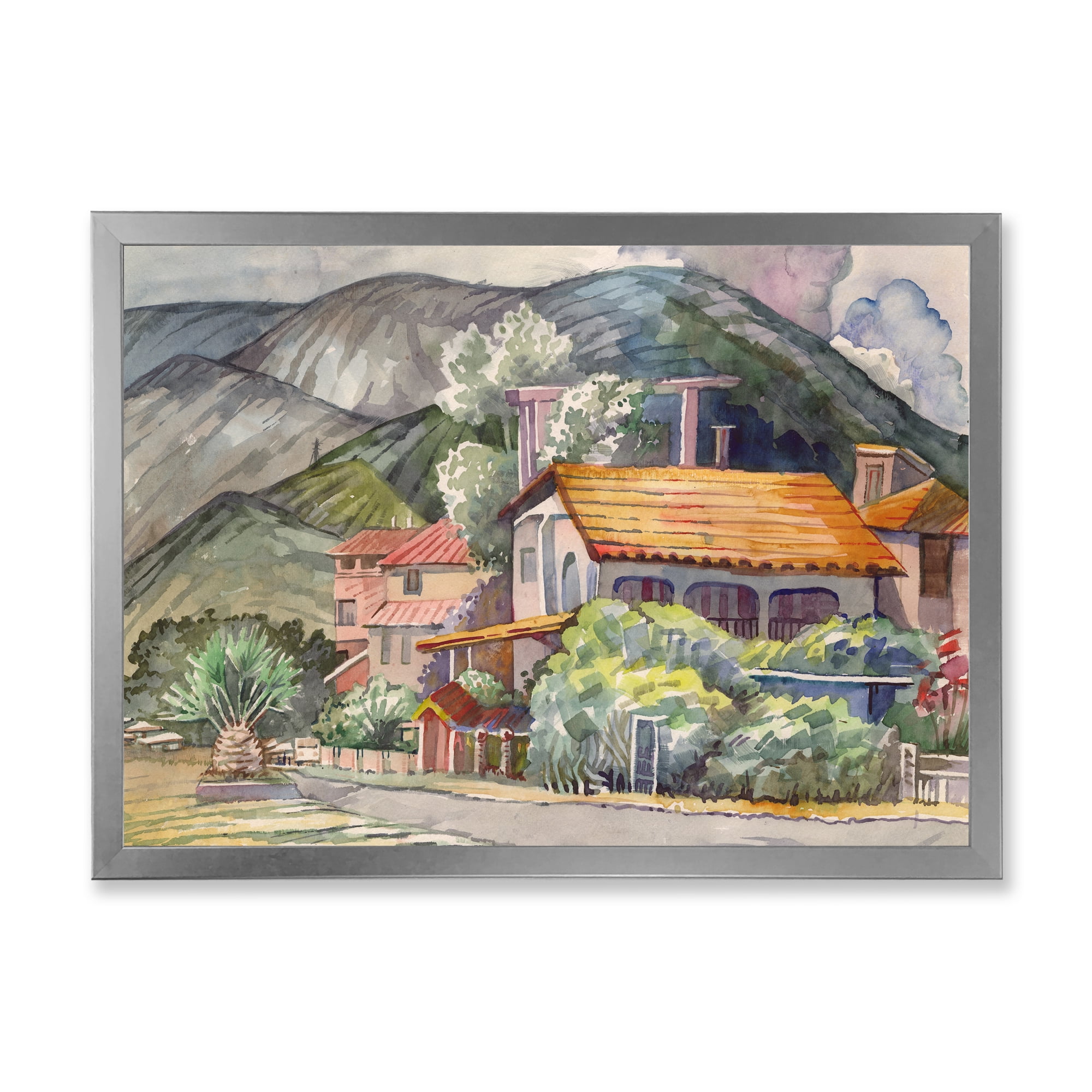 Designart 'Greek Mountains Landscape Off The Coast Of The Aegean Sea ' Traditional Framed Art Print