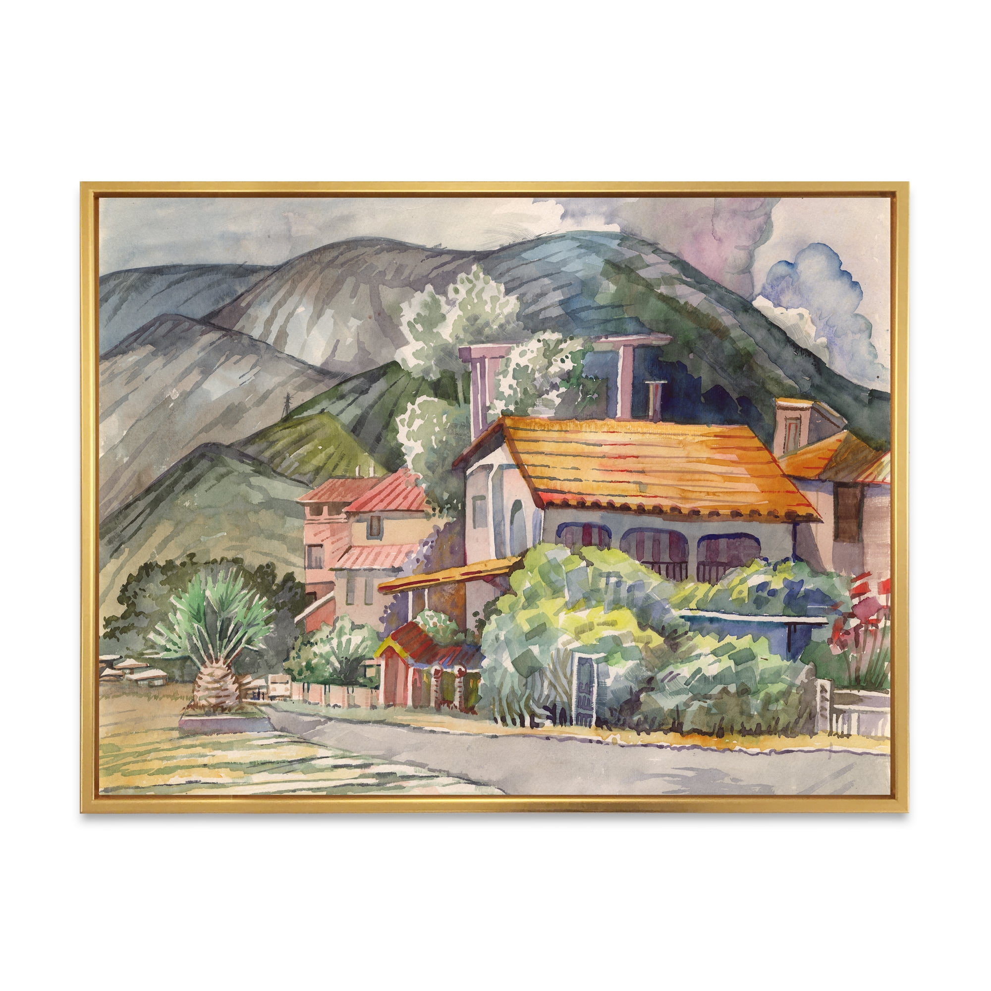 Designart 'Greek Mountains Landscape Off The Coast Of The Aegean Sea ' Traditional Framed Canvas Wall Art Print