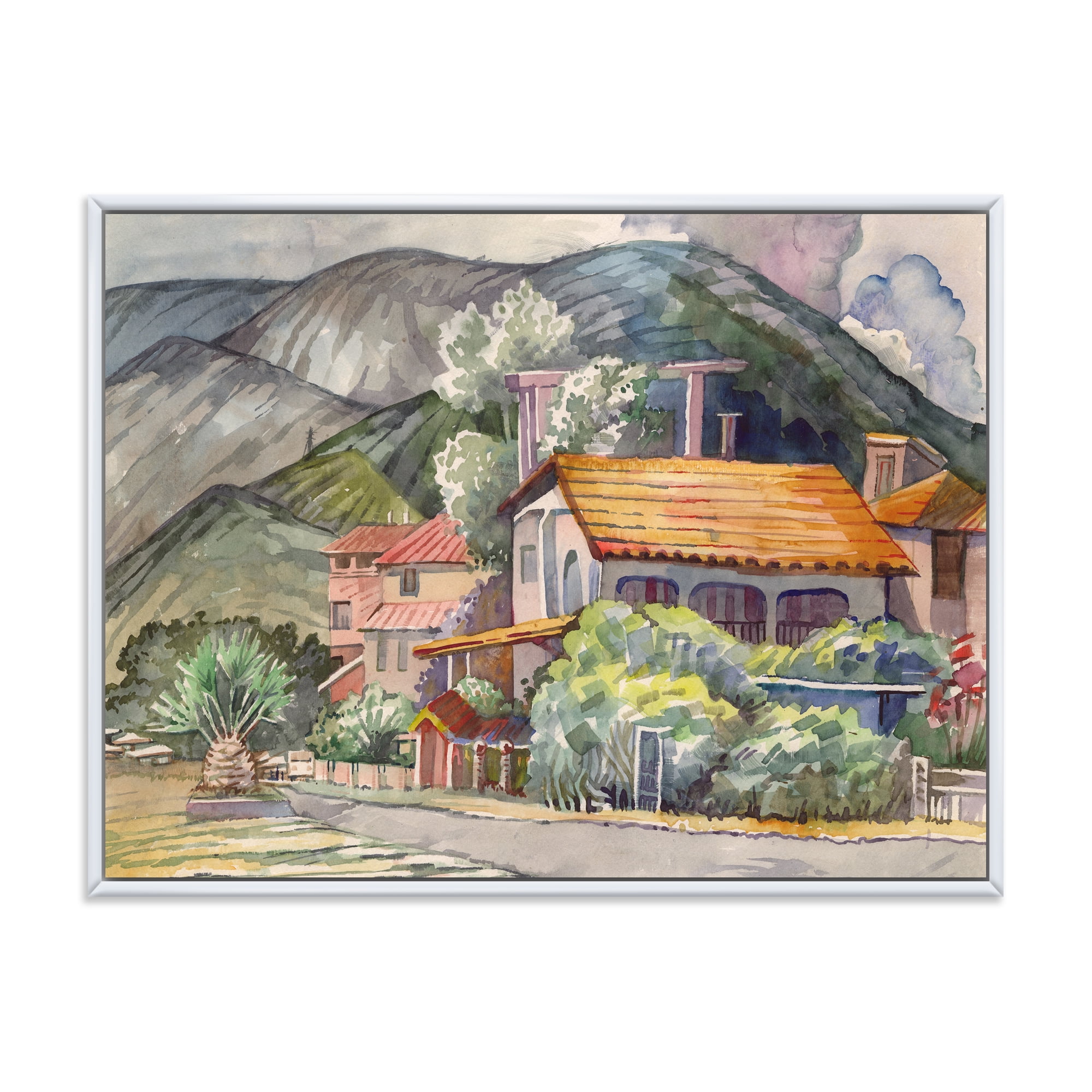 Designart 'Greek Mountains Landscape Off The Coast Of The Aegean Sea ' Traditional Framed Canvas Wall Art Print