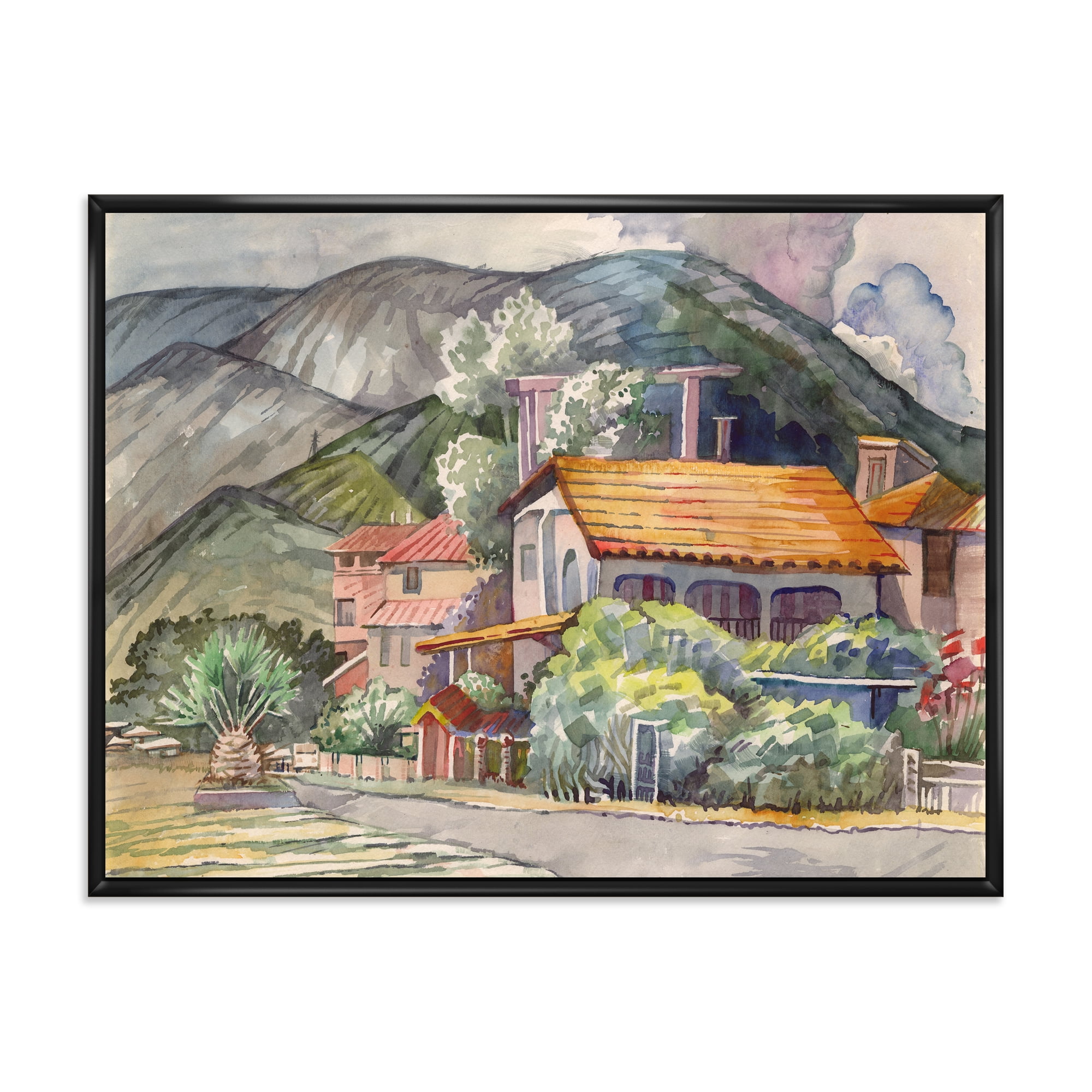 Designart 'Greek Mountains Landscape Off The Coast Of The Aegean Sea ' Traditional Framed Canvas Wall Art Print
