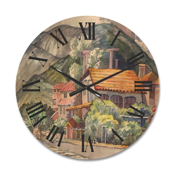 Designart 'Greek Mountains Landscape Off The Coast Of The Aegean Sea ' Traditional Wood Wall Clock