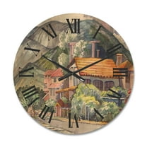 Designart 'Greek Mountains Landscape Off The Coast Of The Aegean Sea ' Traditional Wood Wall Clock