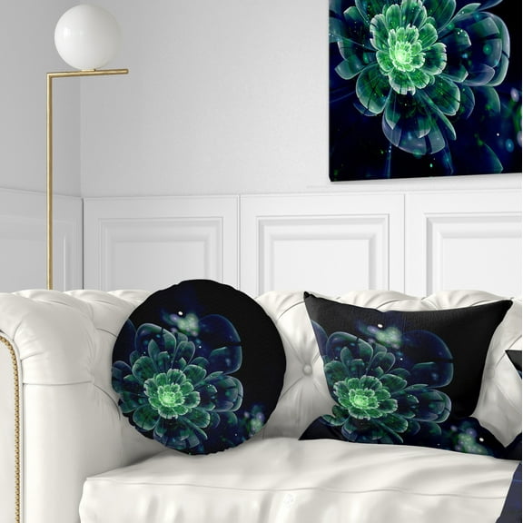 Designart Green Abstract Fractal Flower - Floral Throw Pillow - 12x20