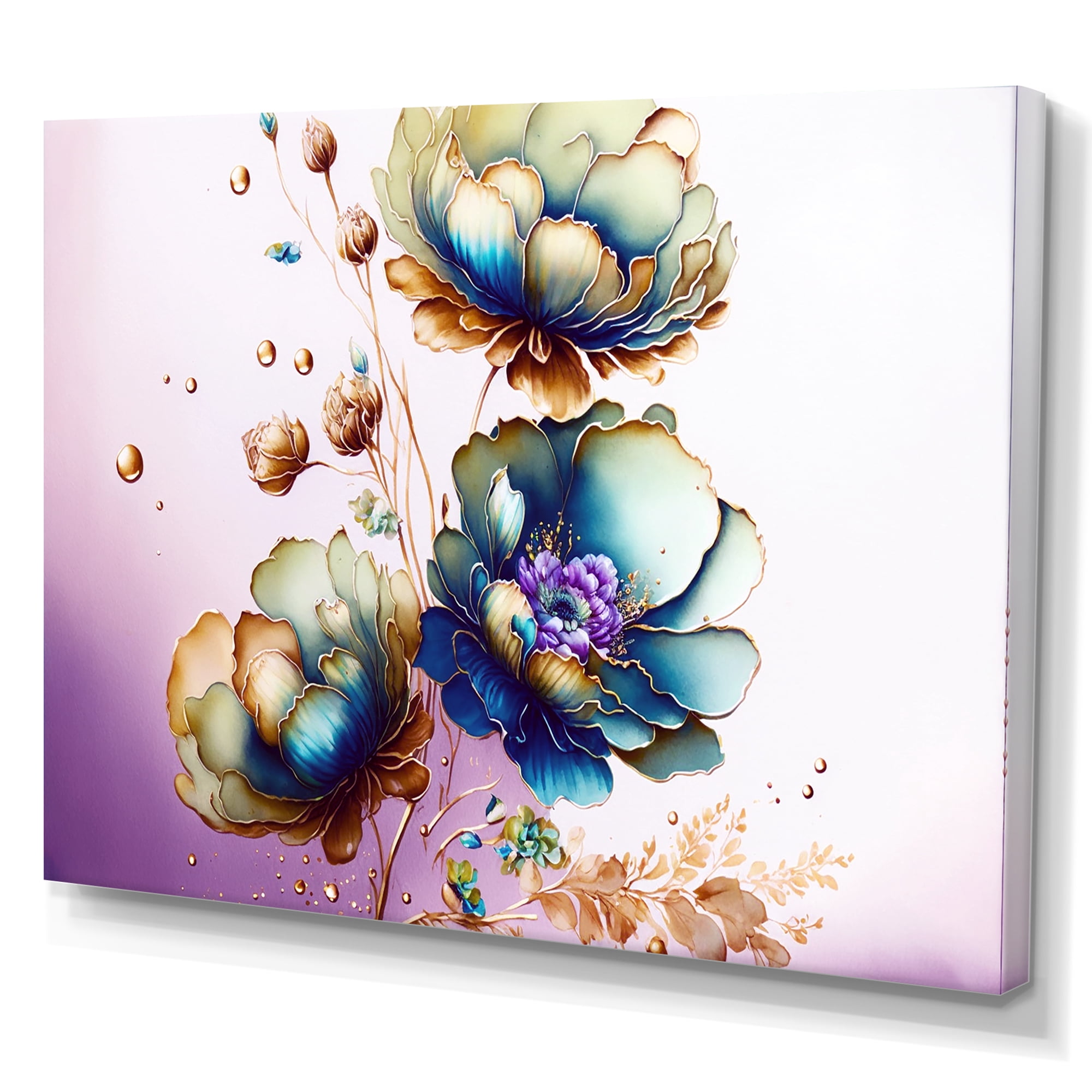 Designart Green And Blue Violet Floral Design I Canvas Wall Art