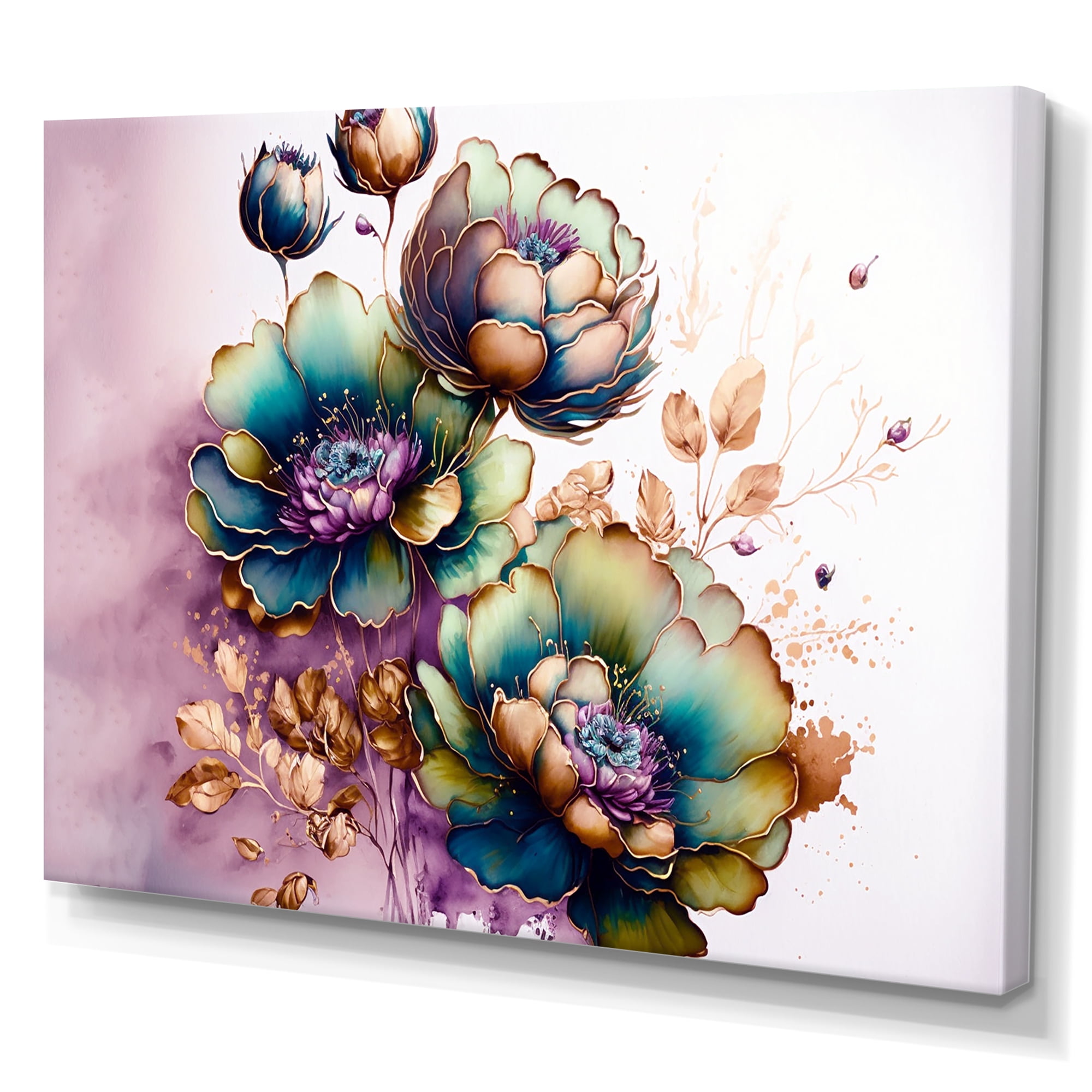 Designart Green And Blue Violet Floral Design II Canvas Wall Art
