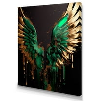 Designart Green And Gold Angel Wings I Canvas Wall Art