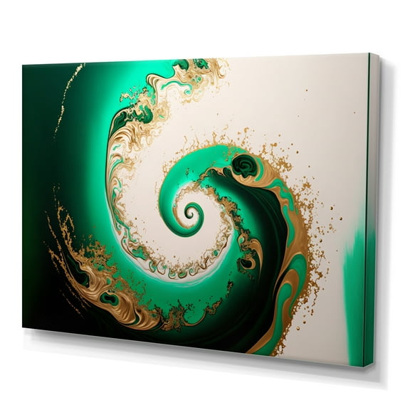 Designart Green And Gold Crashing Waves II Canvas Wall Art