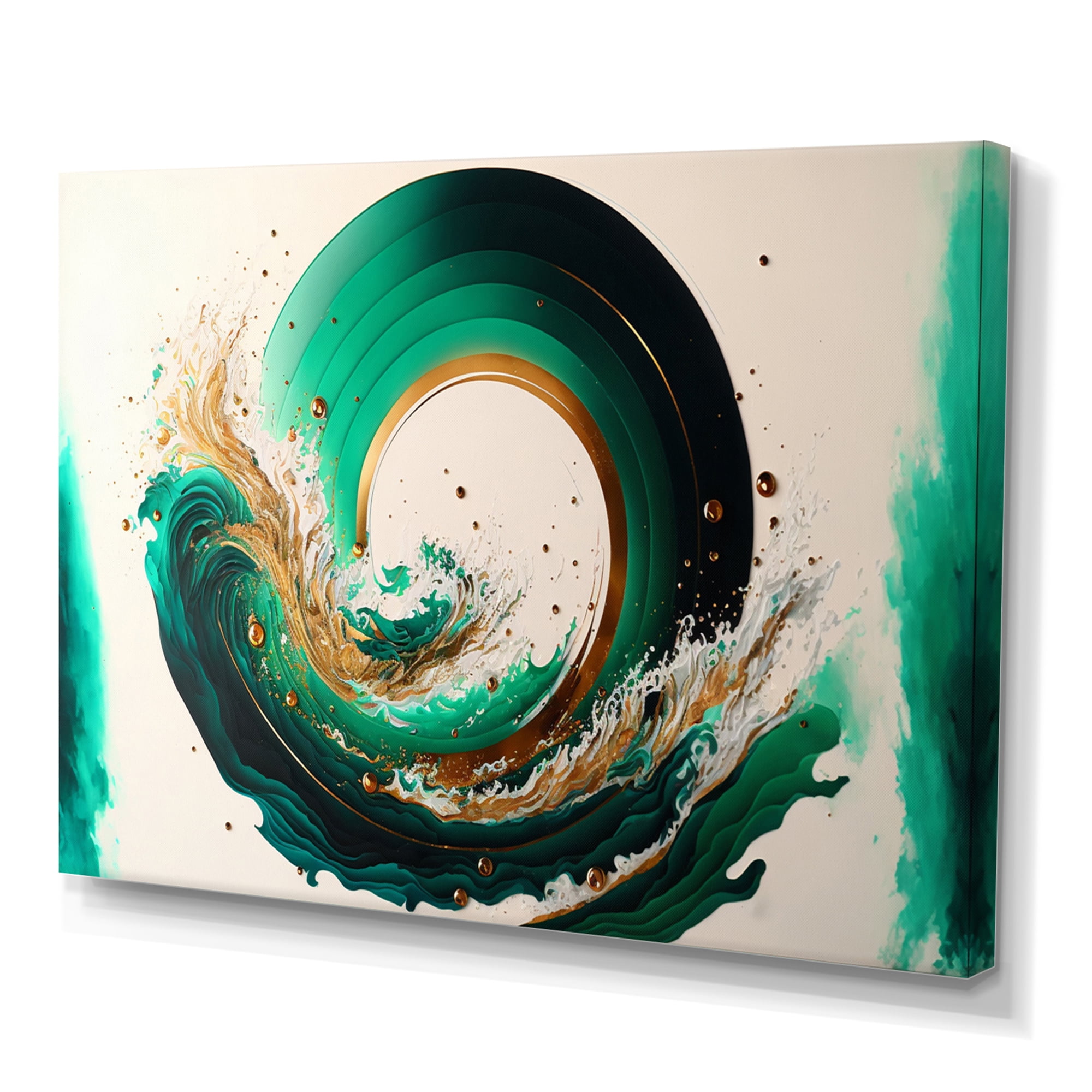 Designart Green And Gold Crashing Waves III Canvas Wall Art