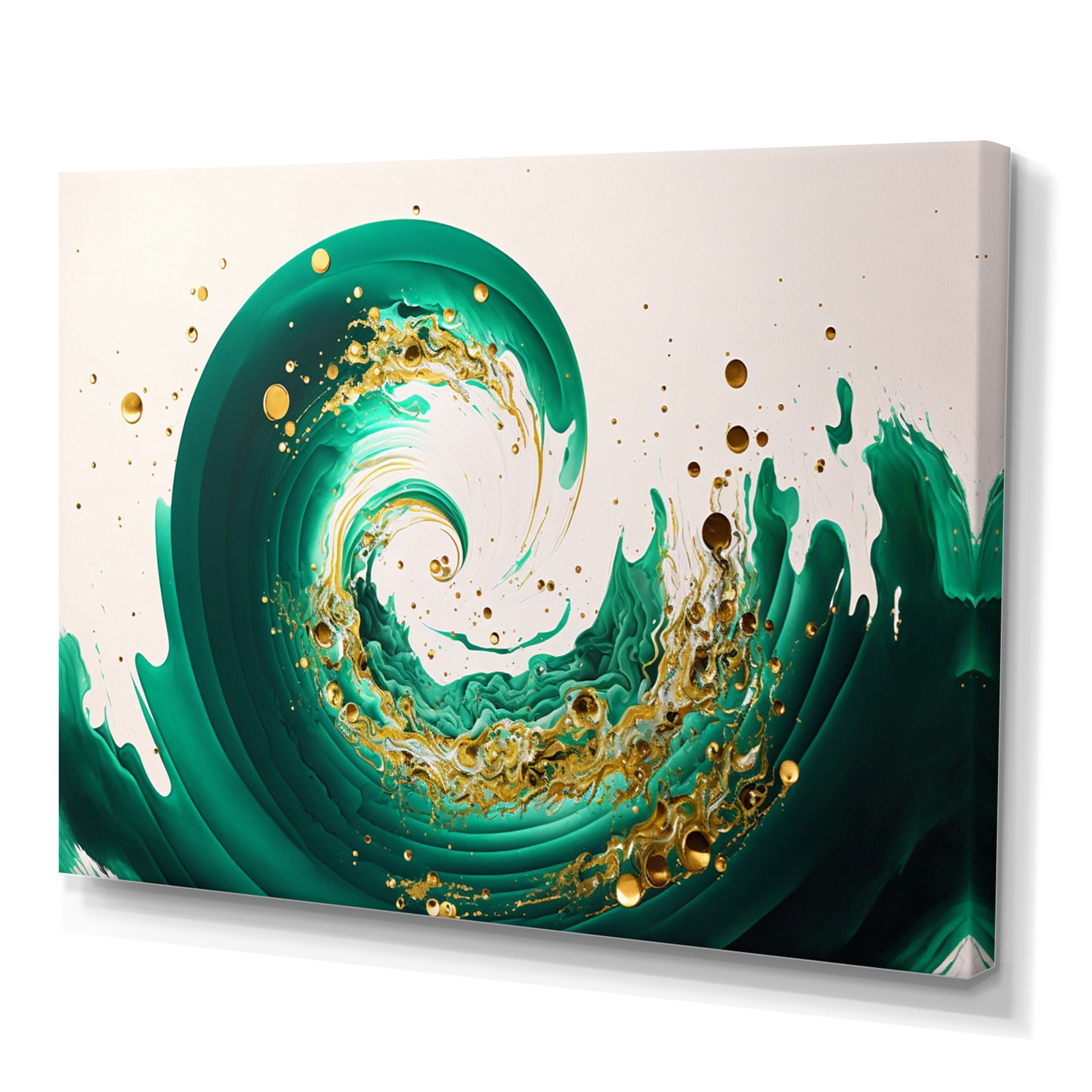 Designart Green And Gold Crashing Waves IV Canvas Wall Art