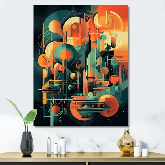 Designart "Green And Orange Mid Century Innovations II" Modern Midcentury Wall Art For Kitchen