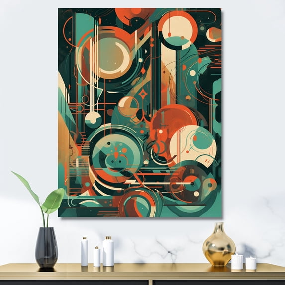 Designart "Green And Orange Mid Century Innovations IV" Modern Midcentury Canvas Print