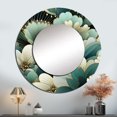 thumbnail image 1 of Designart "Green Art Decor Damask" Damask Round Mirror Wall Decor Bohemian - Large White Round Bathroom Mirror - Round Mirror - 29" x 29", 1 of 6