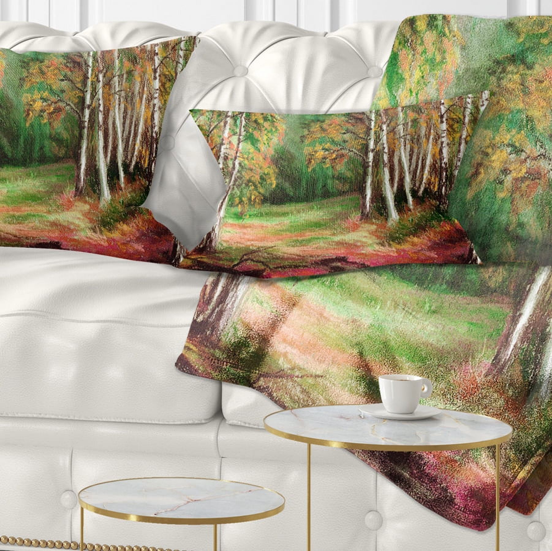 Designart Green Autumn Forest - Landscape Printed Throw Pillow - 12x20