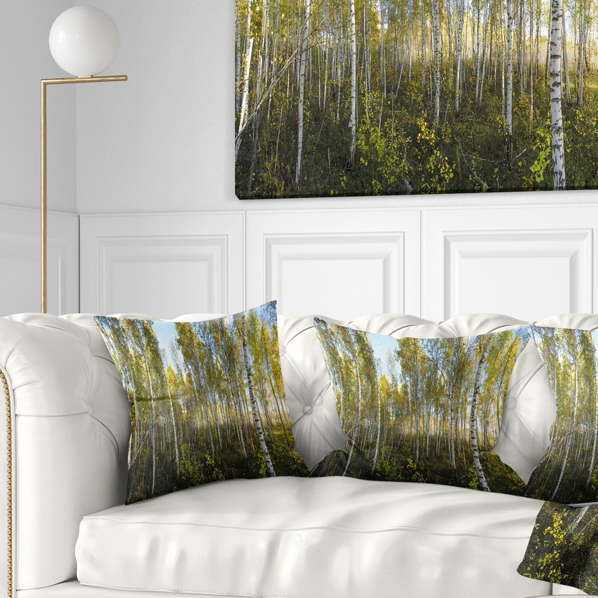Designart Green Autumn Trees - Landscape Photography Throw Pillow - 16x16