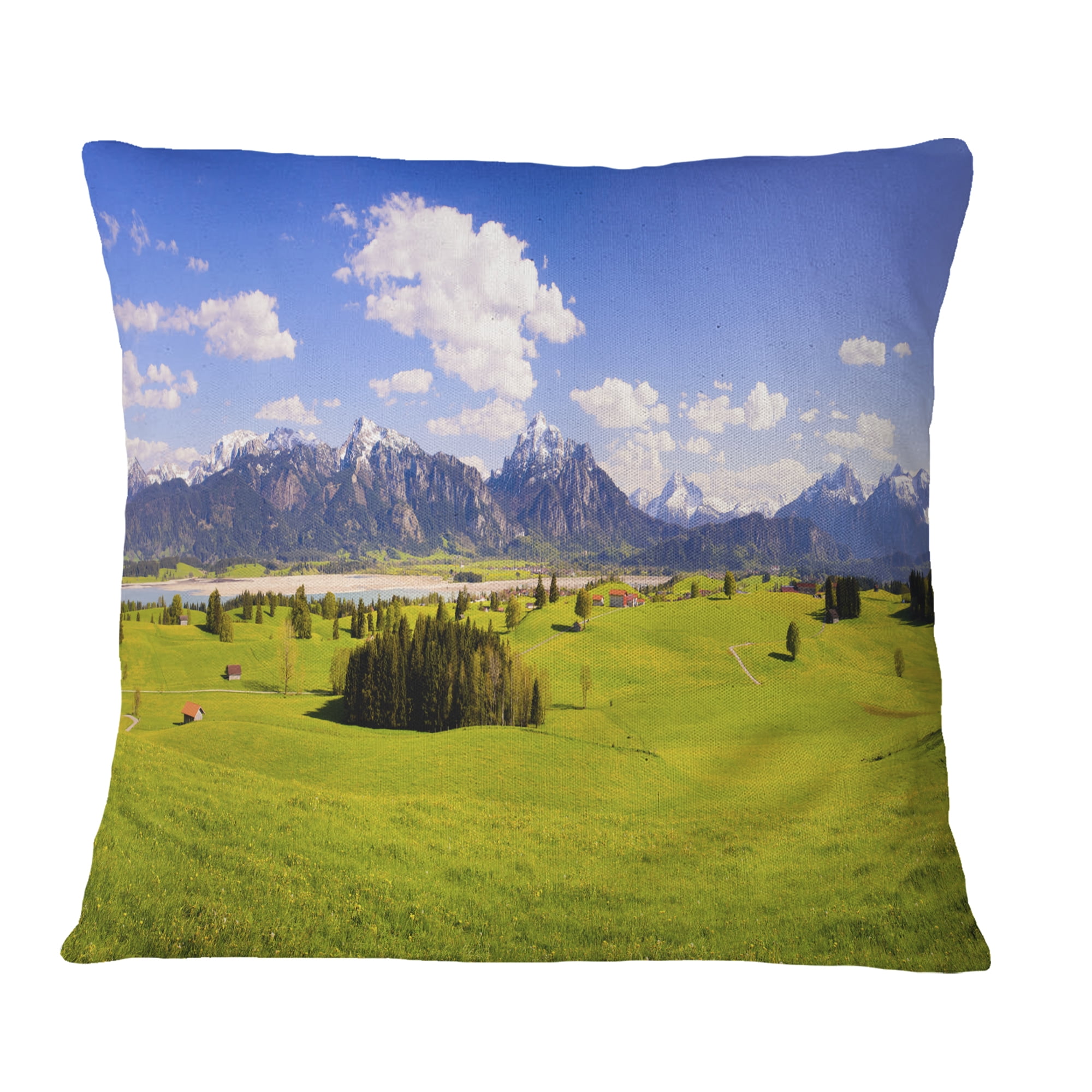 Designart Green Bavaria Field Panorama - Landscape Printed Throw Pillow - 16x16