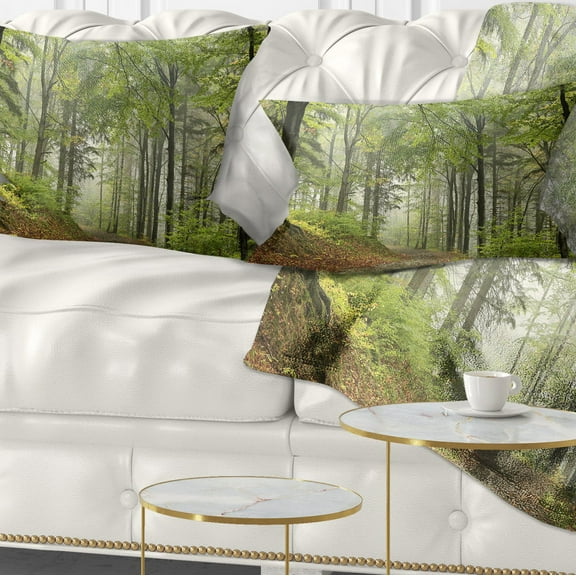 Designart Green Beach Forest Pathway - Landscape Photo Throw Pillow - 12x20