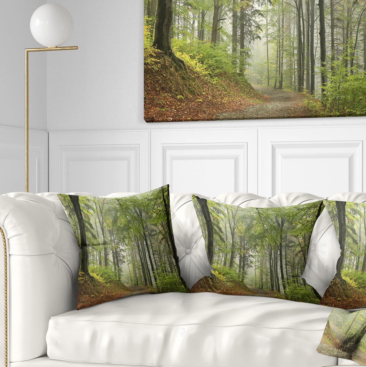 Designart Green Beach Forest Pathway - Landscape Photo Throw Pillow - 16x16