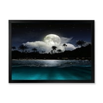 Designart 'Green Beach Under Tropical Full Moon' Modern Framed Art Print