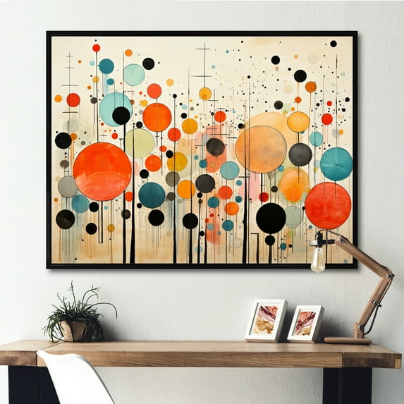 Designart "Green Beige Mid Century modern Retro I" Mid-century Floater Framed Wall Art Living Room