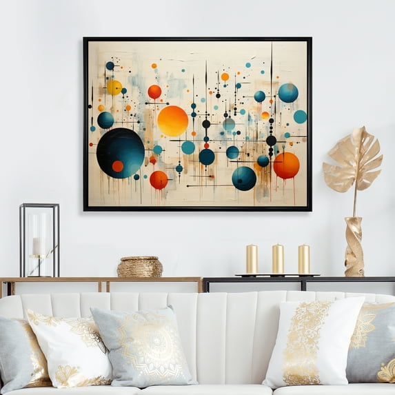 Designart "Green Beige Mid Century modern Retro III" Mid-century Floater Framed Canvas Print