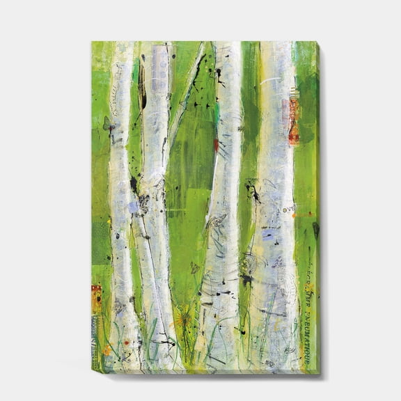 Designart 'Green Birch Forest' Traditional Canvas Artwork