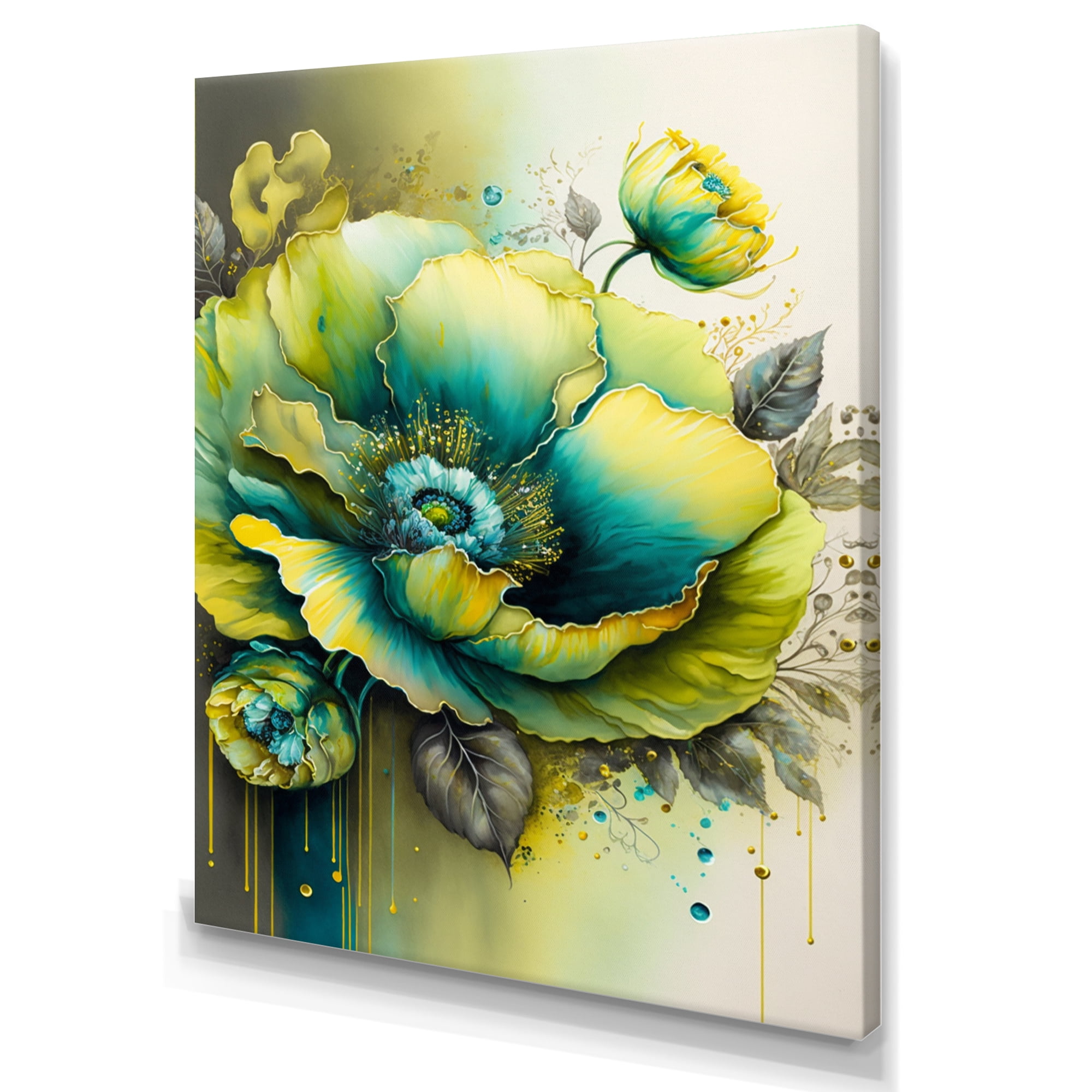 Designart Green Blooming Flower III Canvas Wall Art