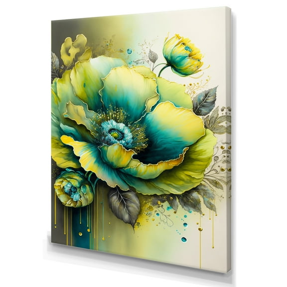 Designart Green Blooming Flower III Canvas Wall Art