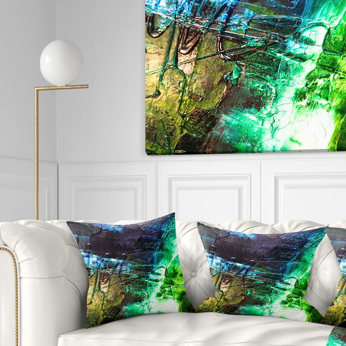 Designart Green Blue Abstract Structure - Abstract Throw Pillow - 16x16