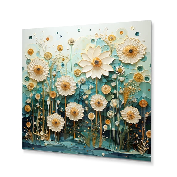 Designart "Green Blue Calm Oasis III" Abstract Botanicals Metal Art Living Room