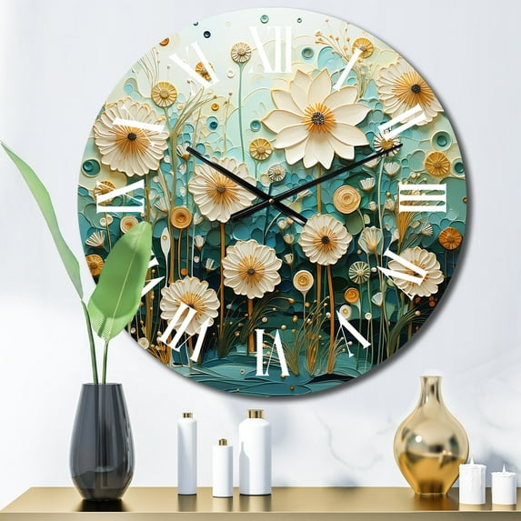 Designart "Green Blue Calm Oasis III" Abstract Botanicals Oversized Wall Clock