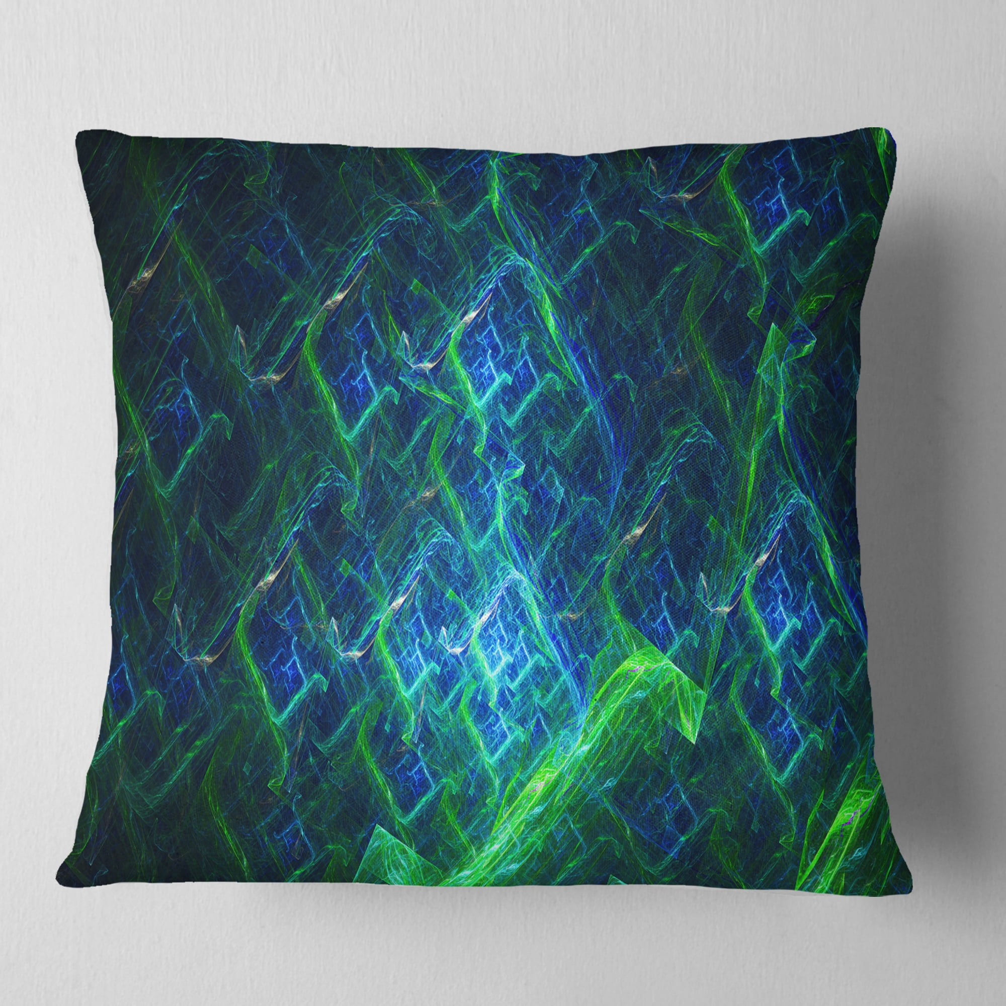 Designart Green Blue Electric Lightning - Abstract Throw Pillow - 18x18