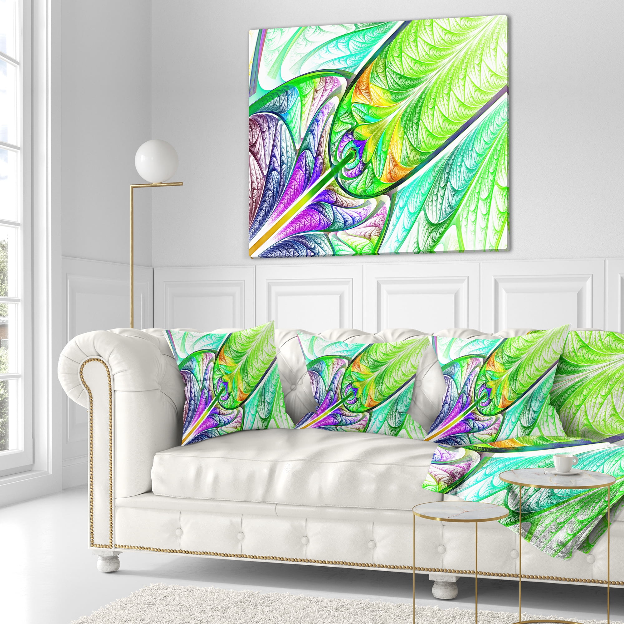 Designart Green Blue Fractal Stained Glass - Abstract Throw Pillow - 18x18