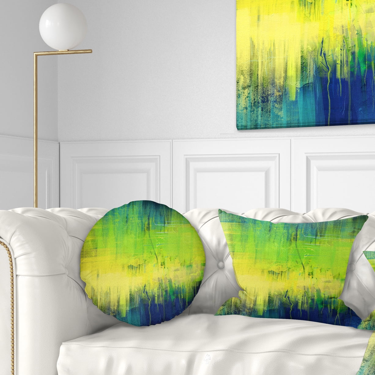 Designart Green Blue Fusion - Abstract Throw Pillow - 12x20