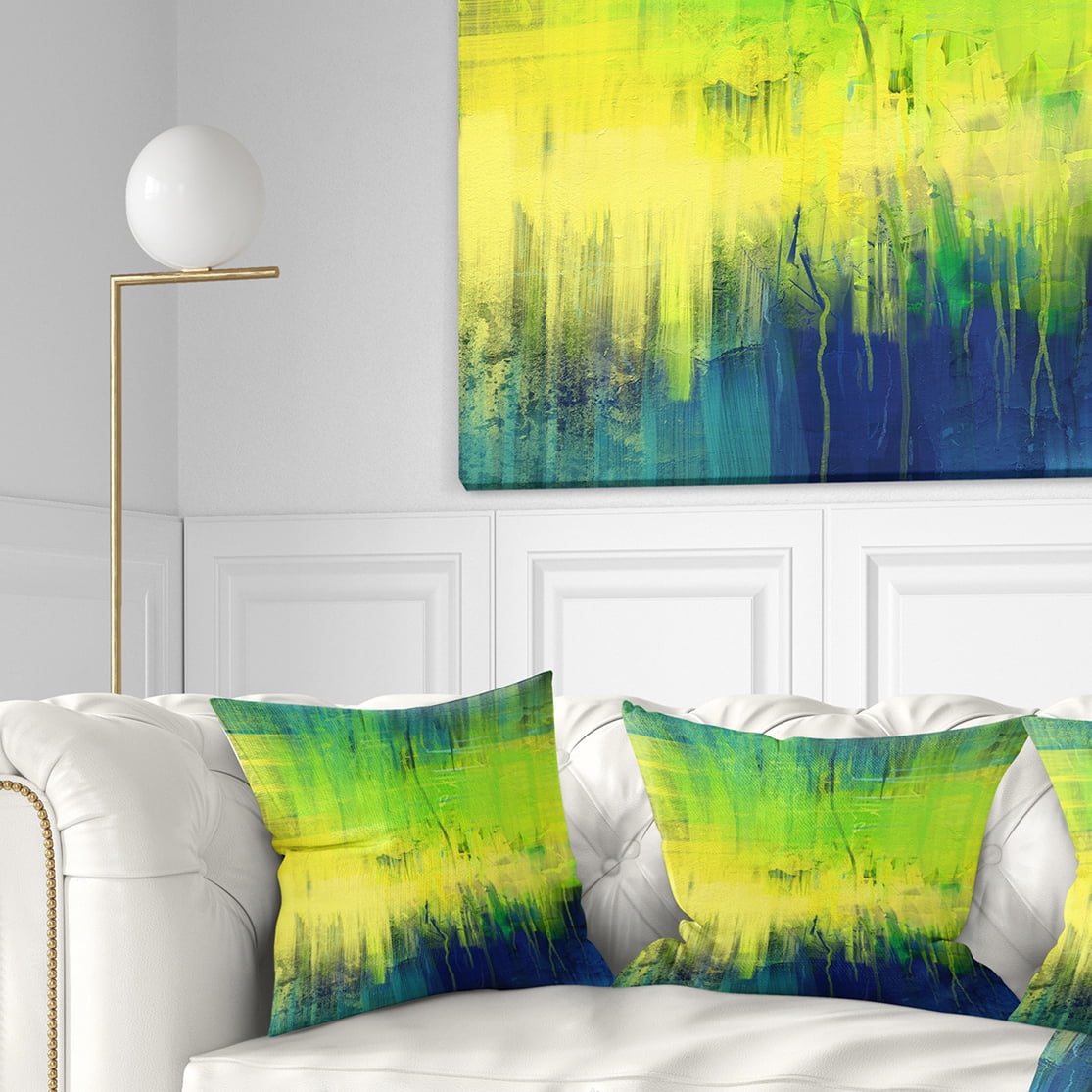 Designart Green Blue Fusion - Abstract Throw Pillow - 16x16